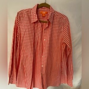 Joe Fresh long sleeve orange and white button down shirt